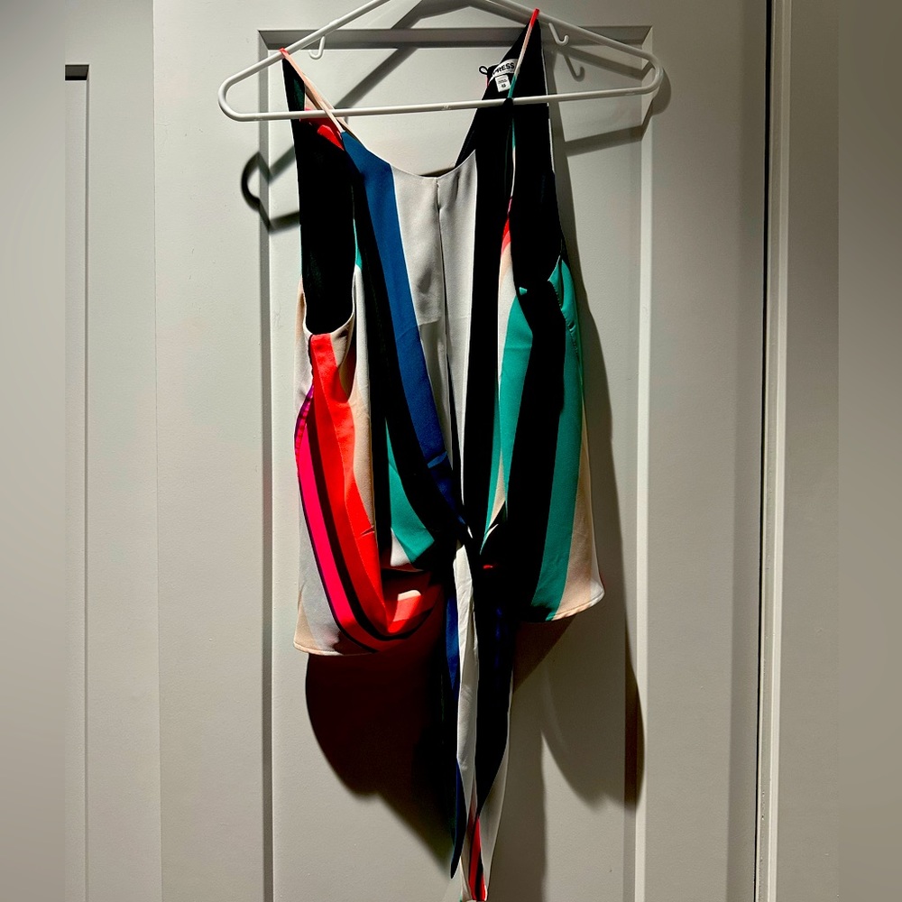 Express Striped Tie Front High Neck Tank Top XS